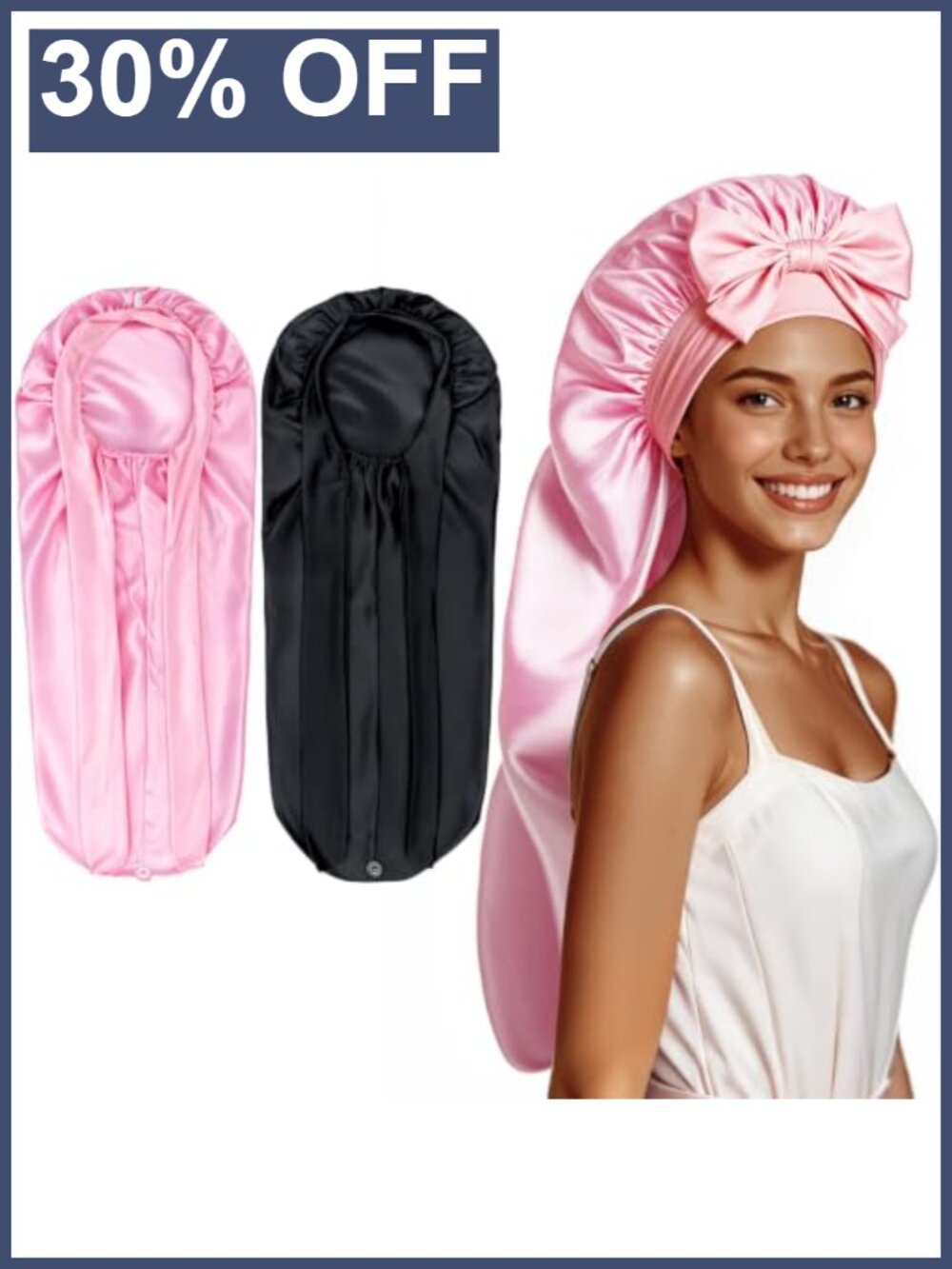 2 Pack Satin Bonnets for Sleeping Long Hair Braids Adjustable